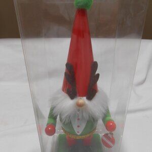 NEW HAPPY HOLIDAYS WOODEN GNOME NUTCRACKER 9" ANTLERS FIGURINE CHRISTMAS DECOR